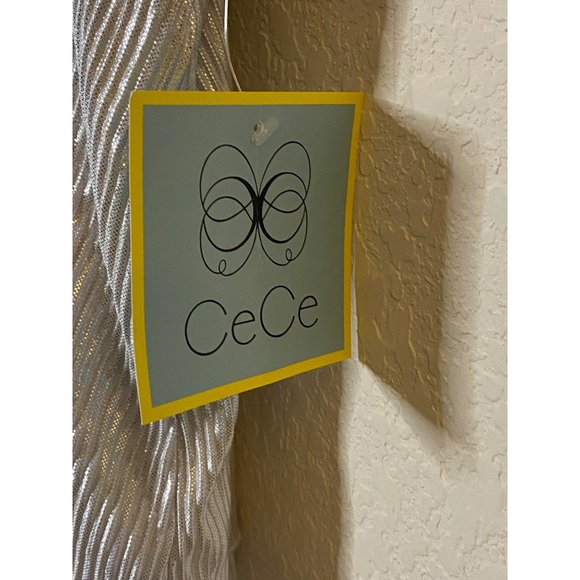 New Cece Metallic Silver layered tank top with tie‎ neck Sz L - Picture 6 of 10